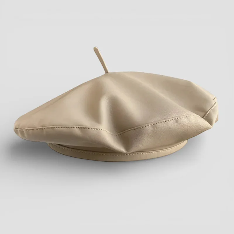 Beige Leather French Beret