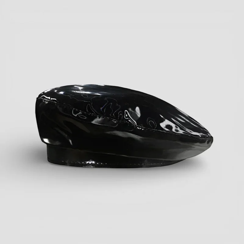 Black Glossy Leather Beret