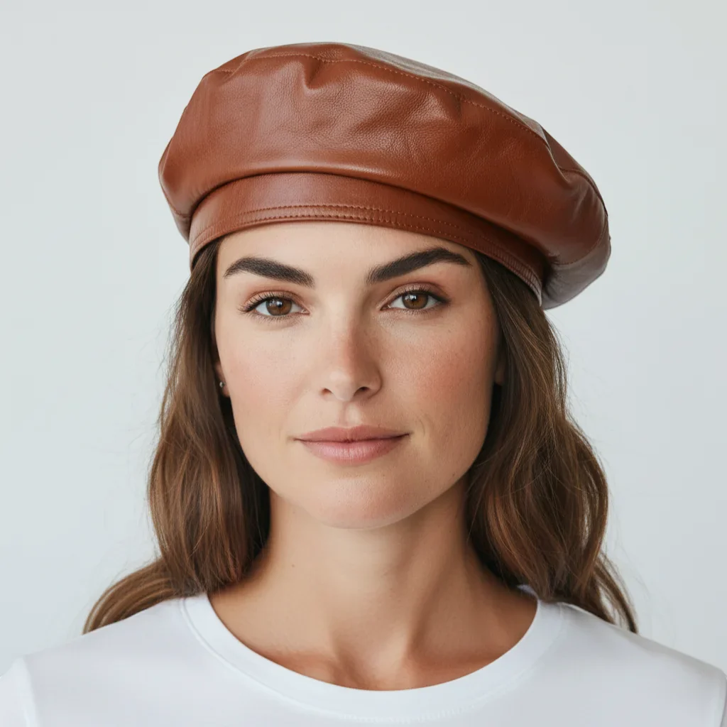 Brown Leather Beret - Image 2