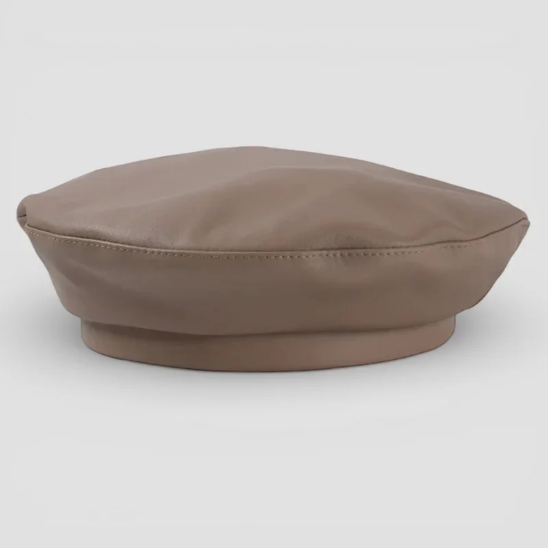 Khaki Leather Beret