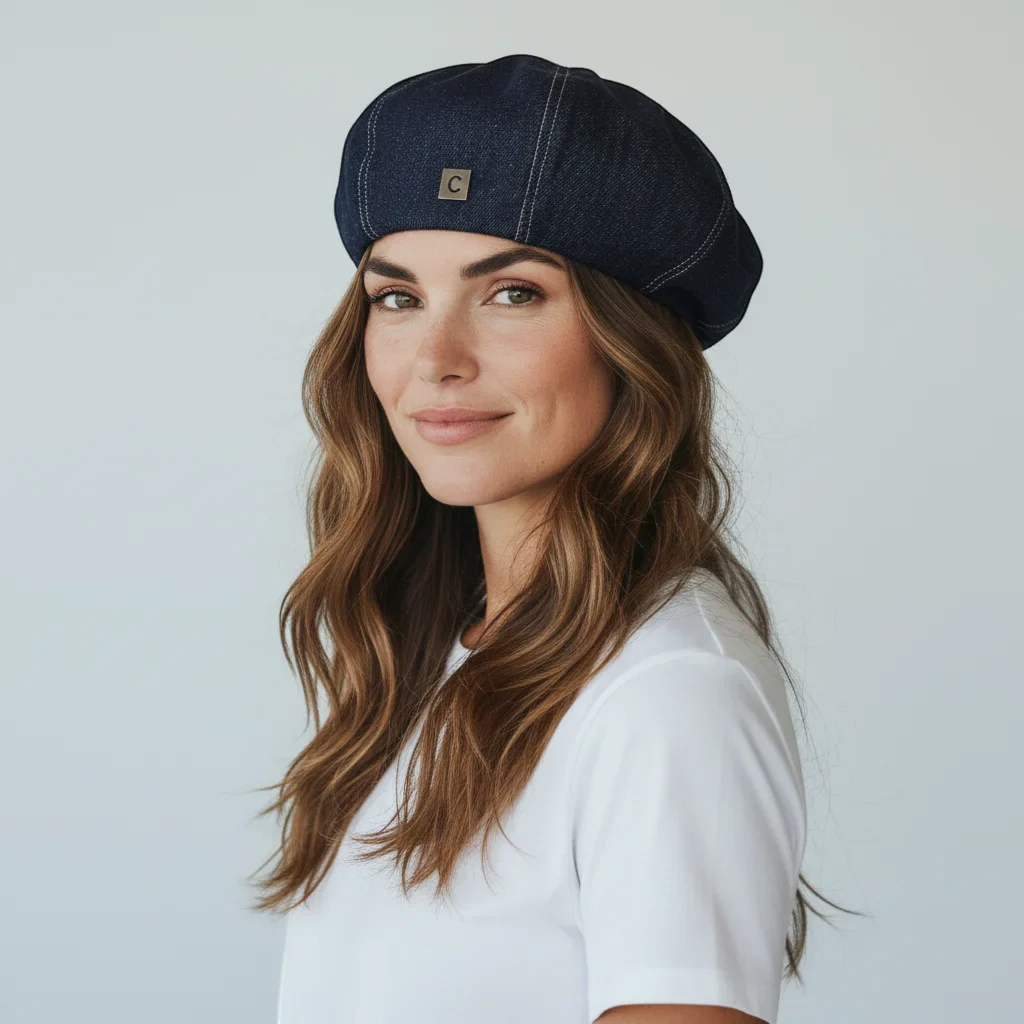 Navy Blue Denim Beret - Image 2