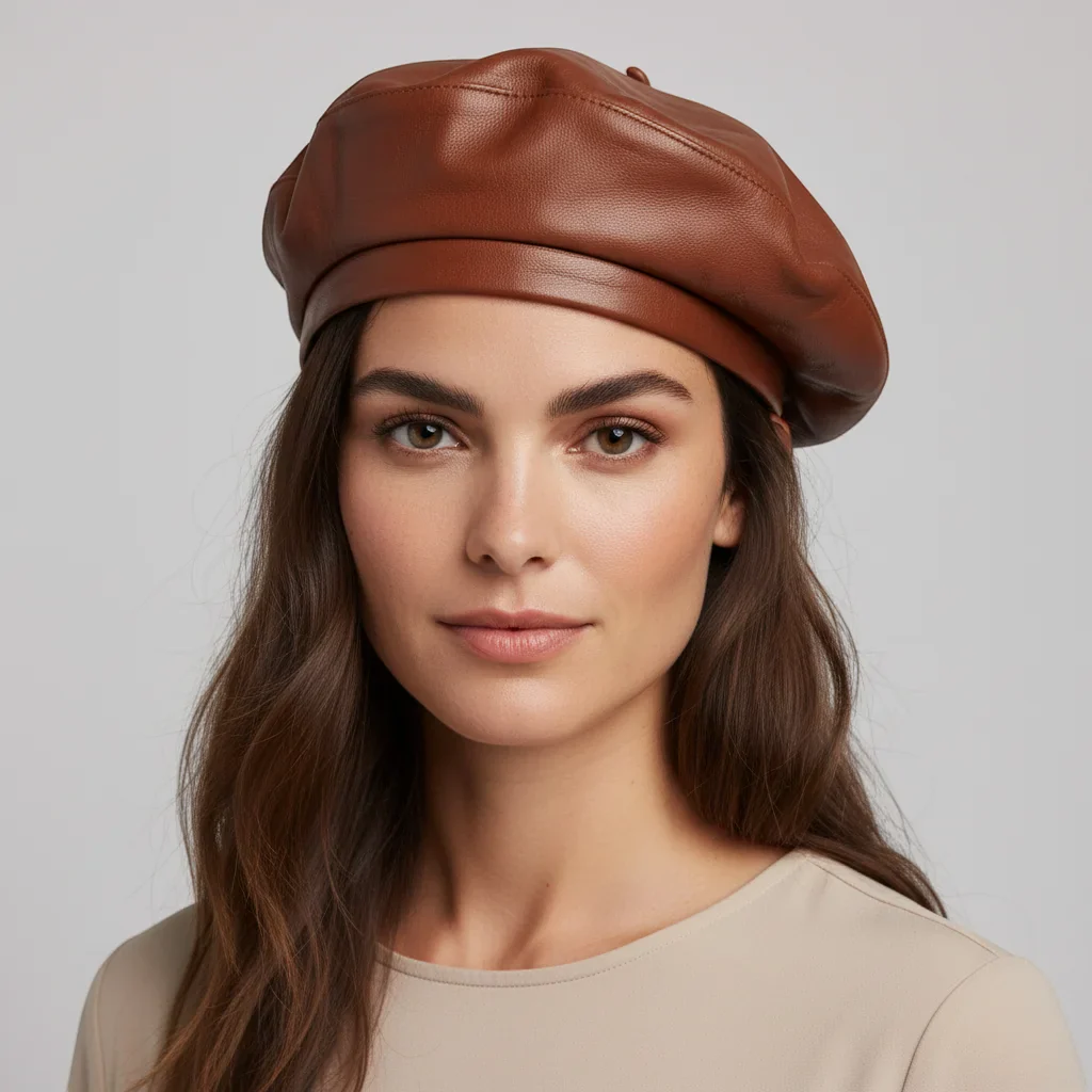 Tan Leather Beret - Image 2